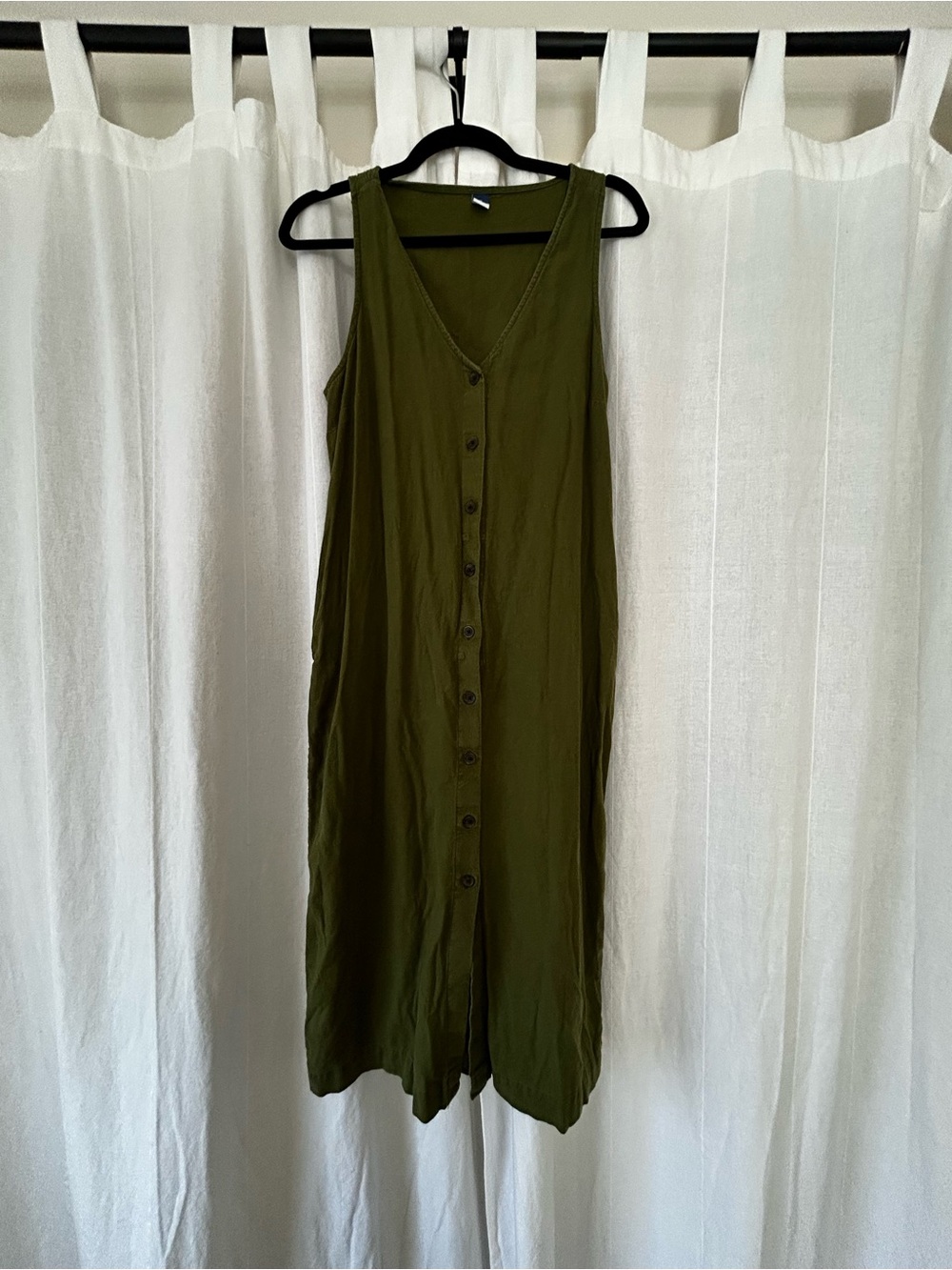 Old Navy Olive Green Button-Front Midi Dress